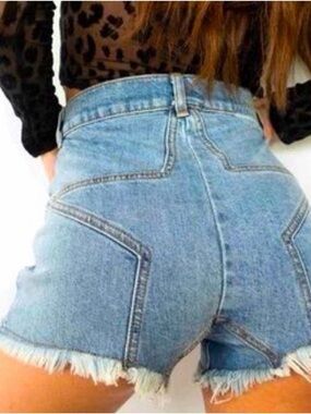 REVICE Classic High-Rise Denim Shorts Star butt Light Blue sz 26
